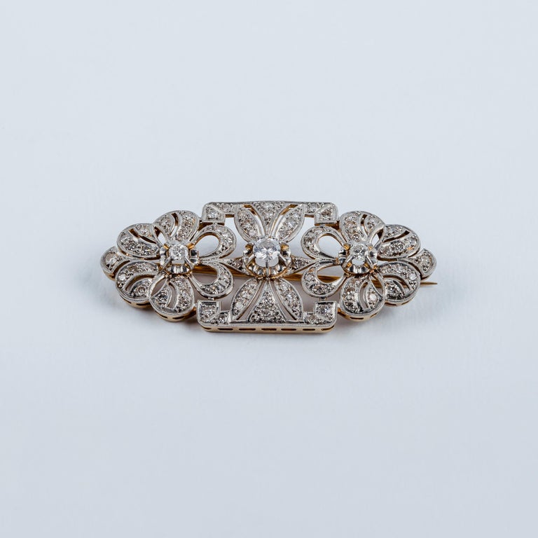Vintage Platinum Pin Brooch in Rose Gold with Diamonds In Good Condition For Sale In Bilbao, ES