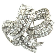 Vintage Platinum Pin Brooch with 20 Carats Baguette & Round F-VS Diamonds
