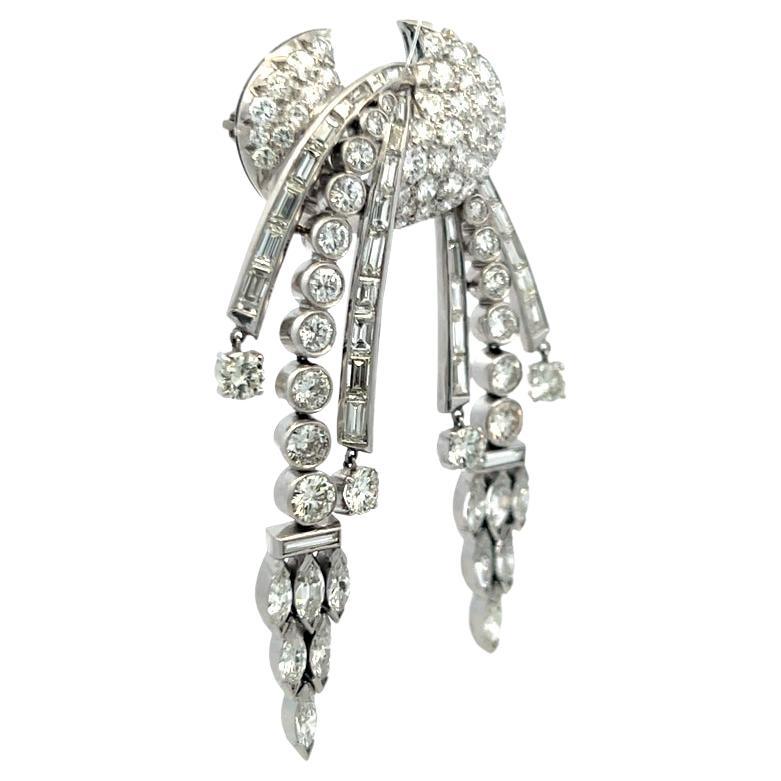 Vintage Platinum Pin Brooch With 8.2 Carat Marquis and Round G-VS Diamonds For Sale