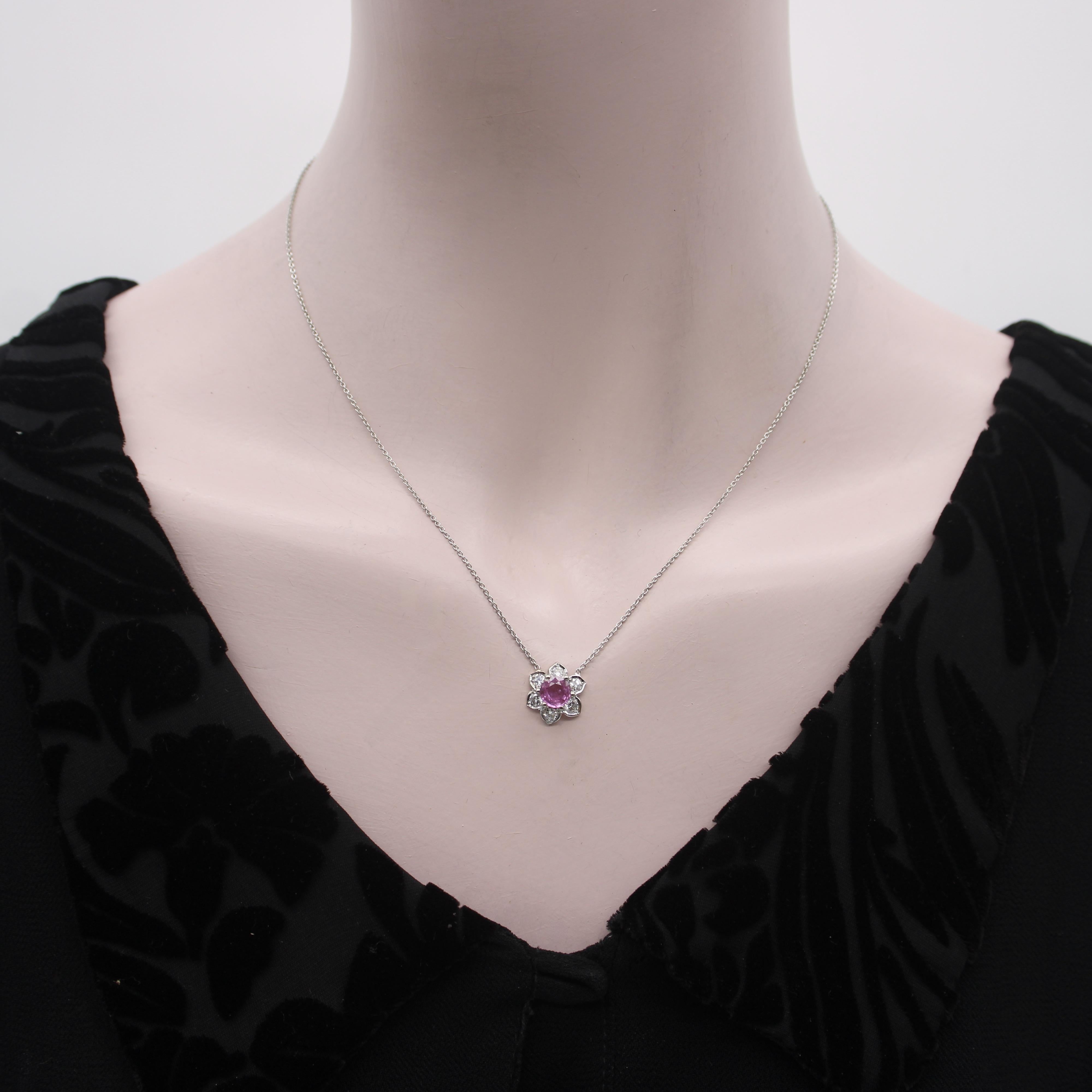 Vintage Platinum Pink Sapphire and Diamond Necklace For Sale 5