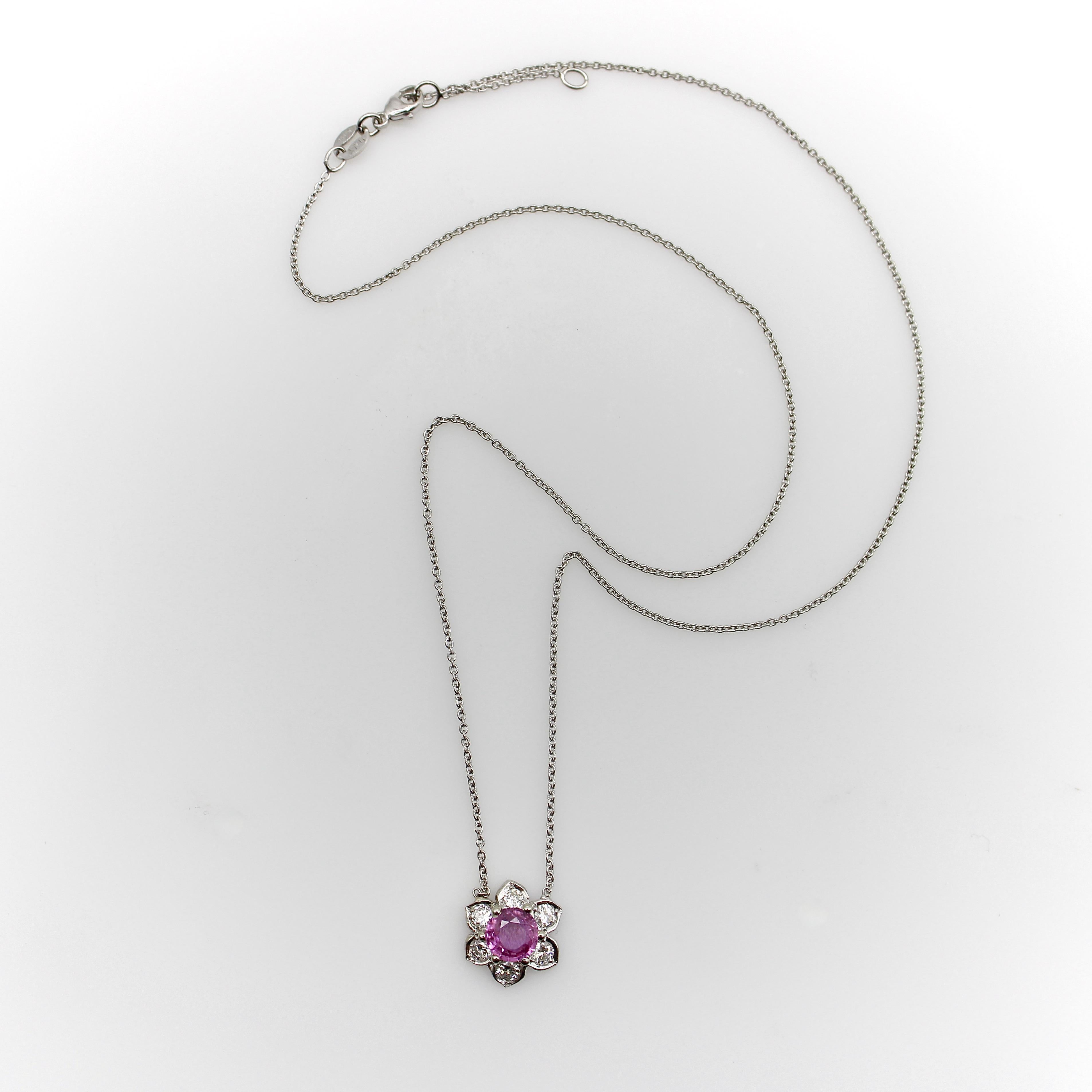 Modern Vintage Platinum Pink Sapphire and Diamond Necklace For Sale