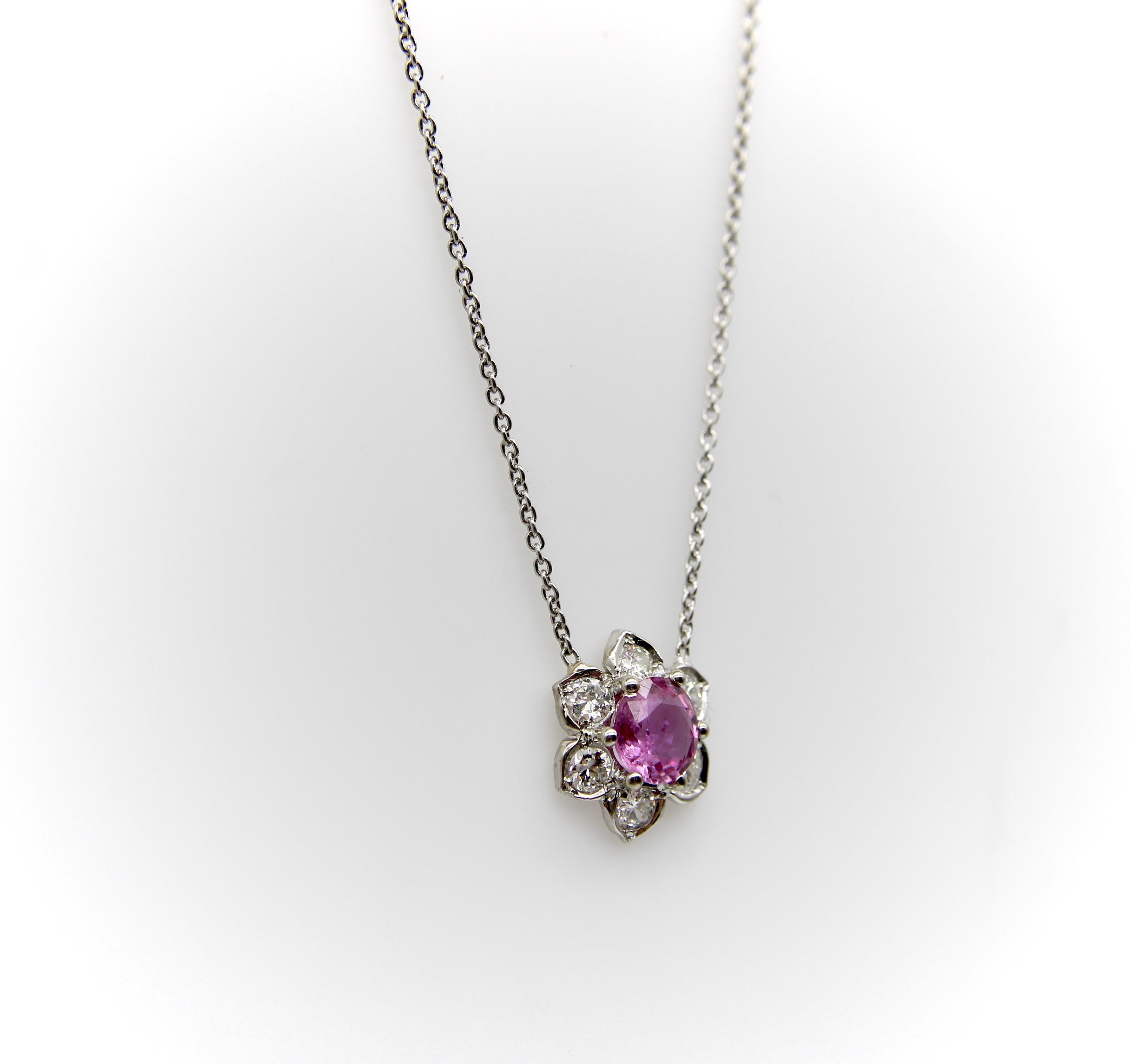 Vintage Platinum Pink Sapphire and Diamond Necklace In Good Condition For Sale In Venice, CA