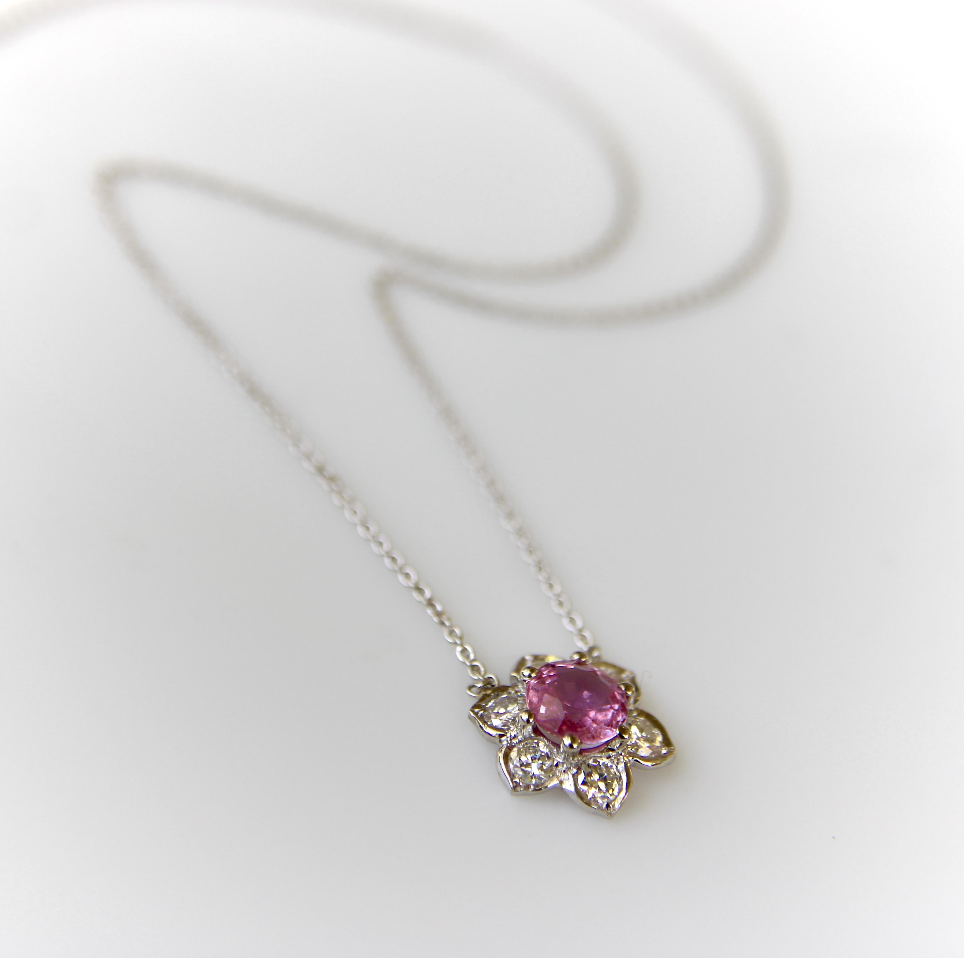 Women's or Men's Vintage Platinum Pink Sapphire and Diamond Necklace For Sale