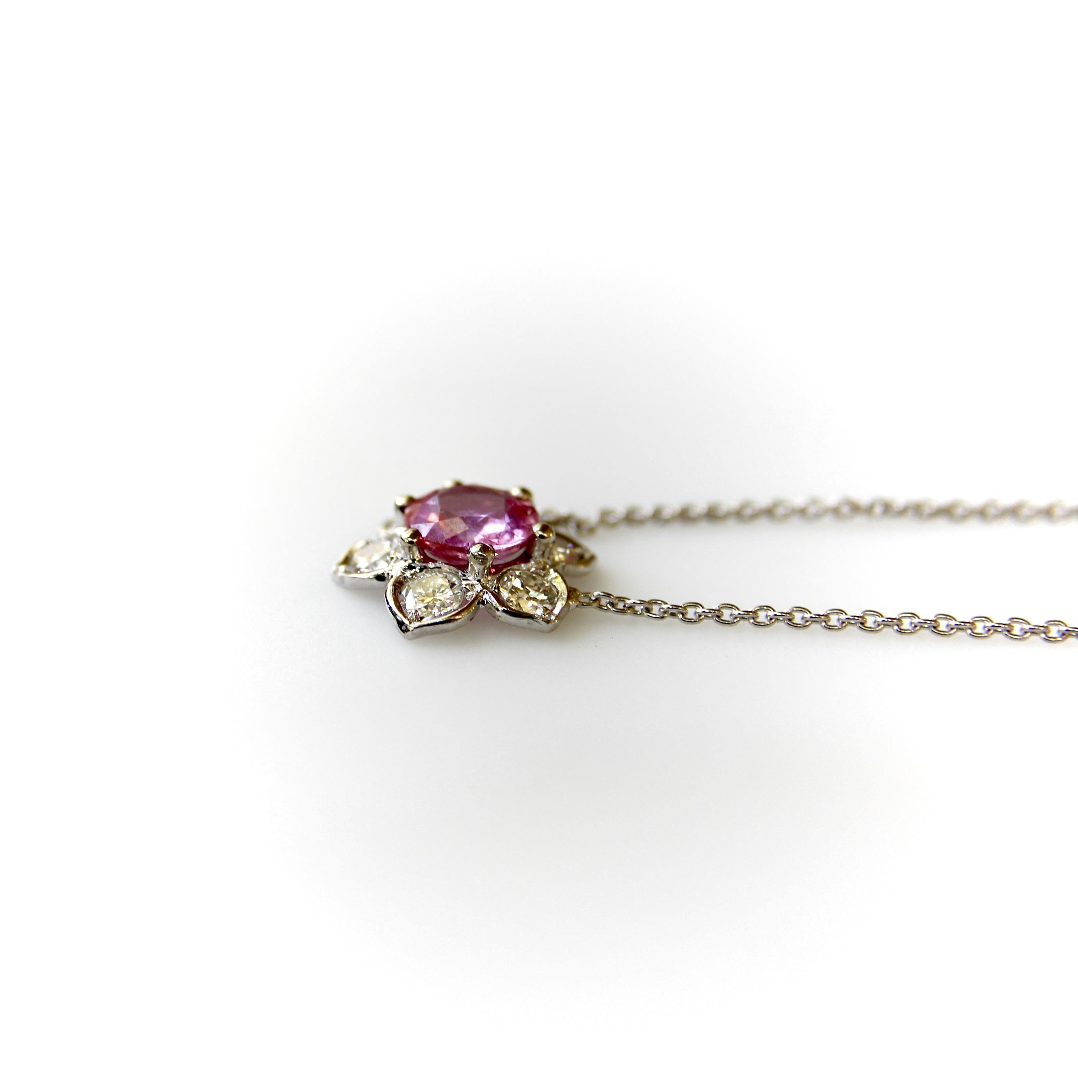 Vintage Platinum Pink Sapphire and Diamond Necklace For Sale 1