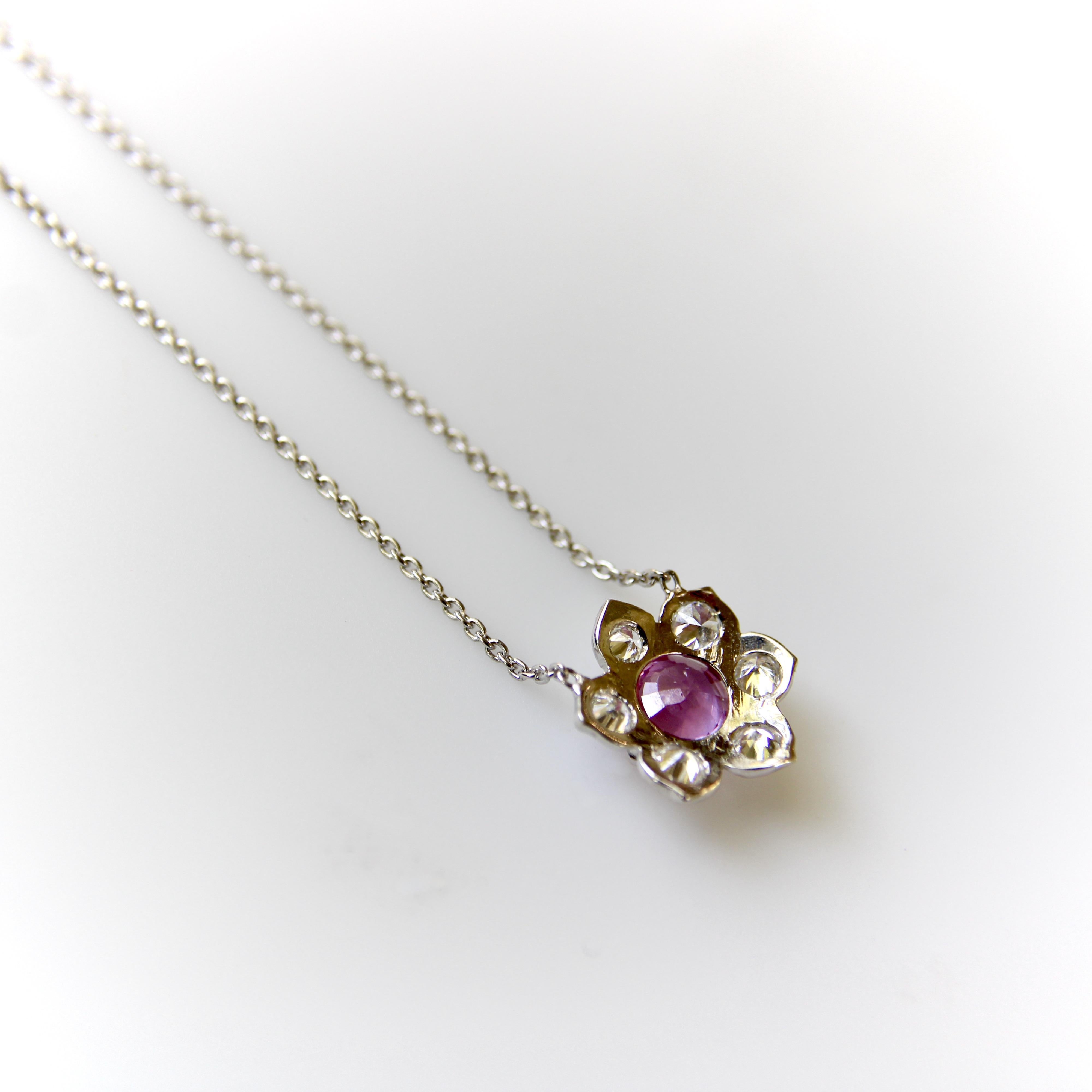 Vintage Platinum Pink Sapphire and Diamond Necklace For Sale 2