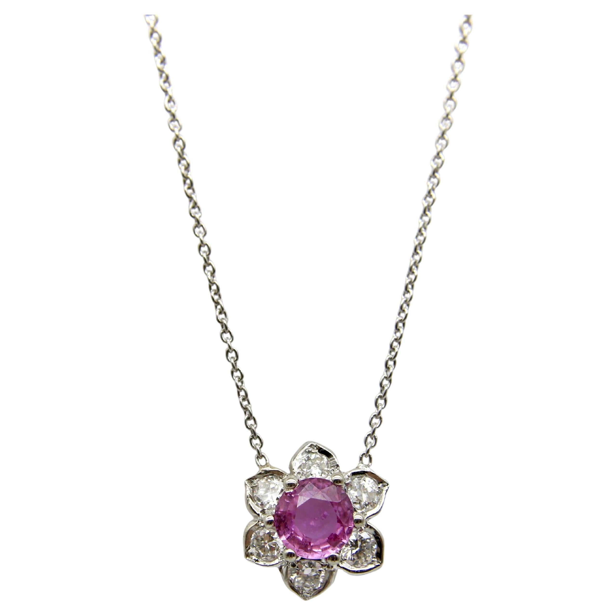 Vintage Platinum Pink Sapphire and Diamond Necklace