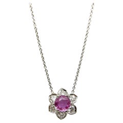Vintage Platinum Pink Sapphire and Diamond Necklace