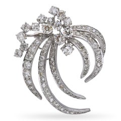 Vintage Platinum Precious Metal Alloy 5.21tcw Diamond Floral Spray Brooch