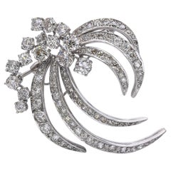 Vintage Platinum Precious Metal Alloy 5.21tcw Diamond Floral Spray Brooch