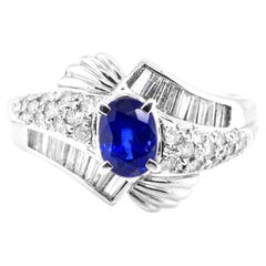 Vintage Platinum Ring featuring a 1.05 Carat Blue Sapphire and Diamonds