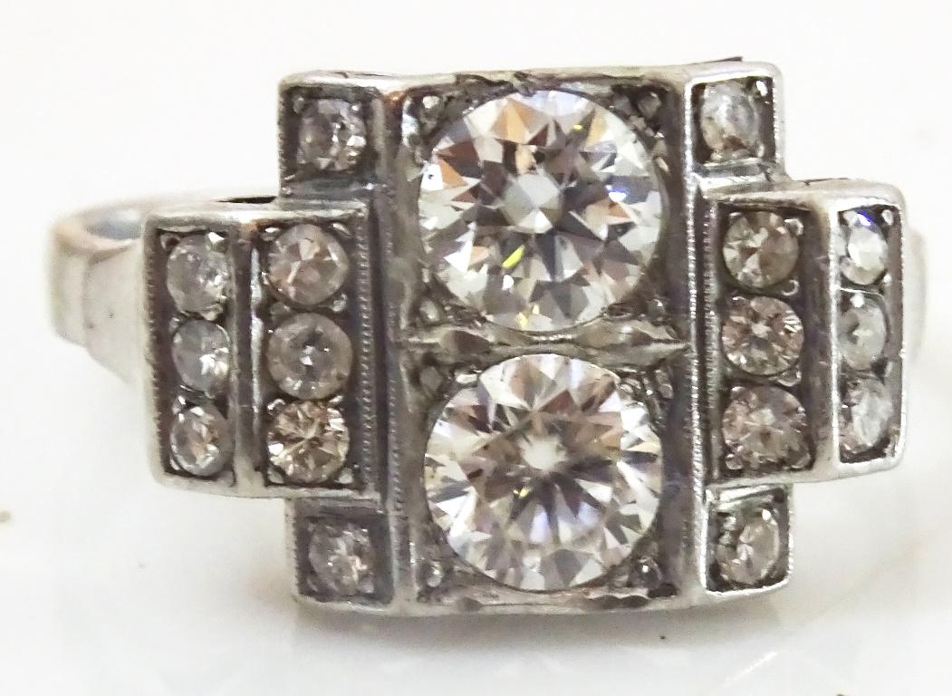 Round Cut Vintage Platinum Ring set with Real and Lab created Diamonds For Sale