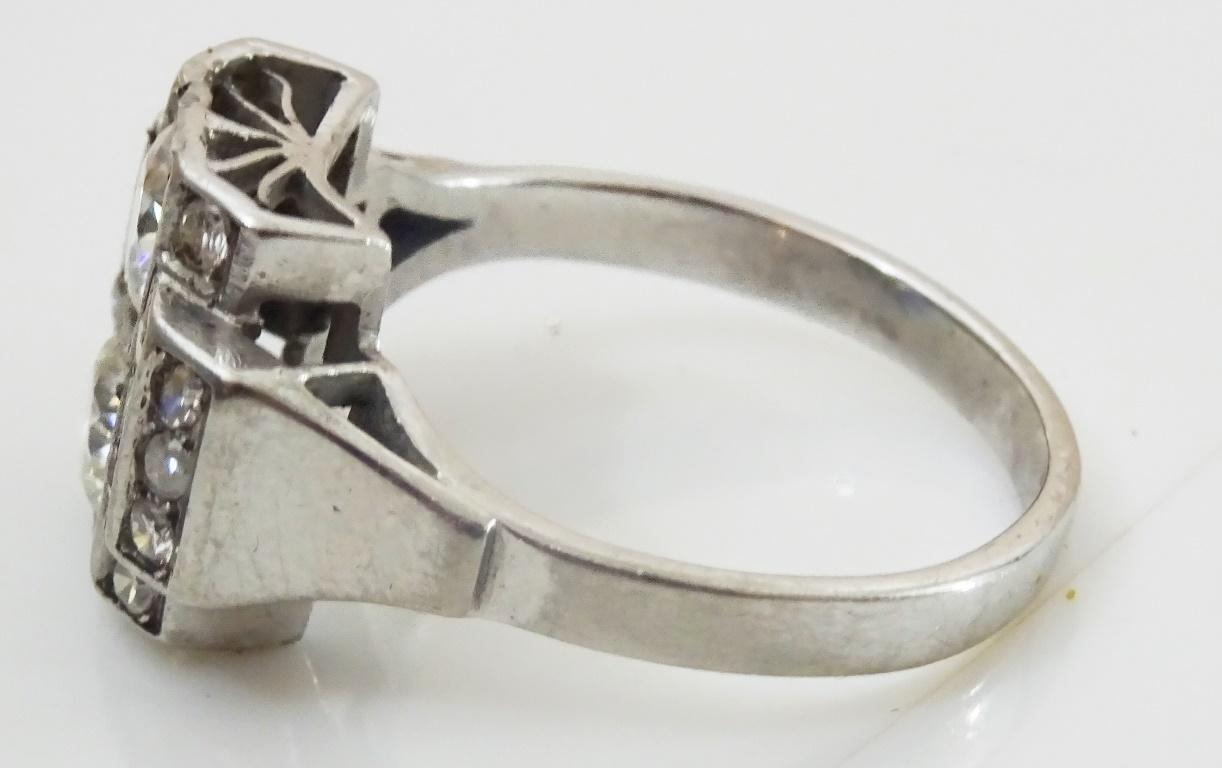Vintage Platinum Ring set with Real and Lab created Diamonds For Sale 1