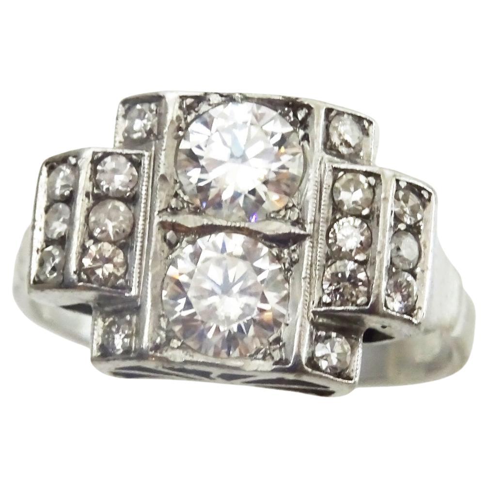 Vintage Platinum Ring set with Real and Lab created Diamonds
