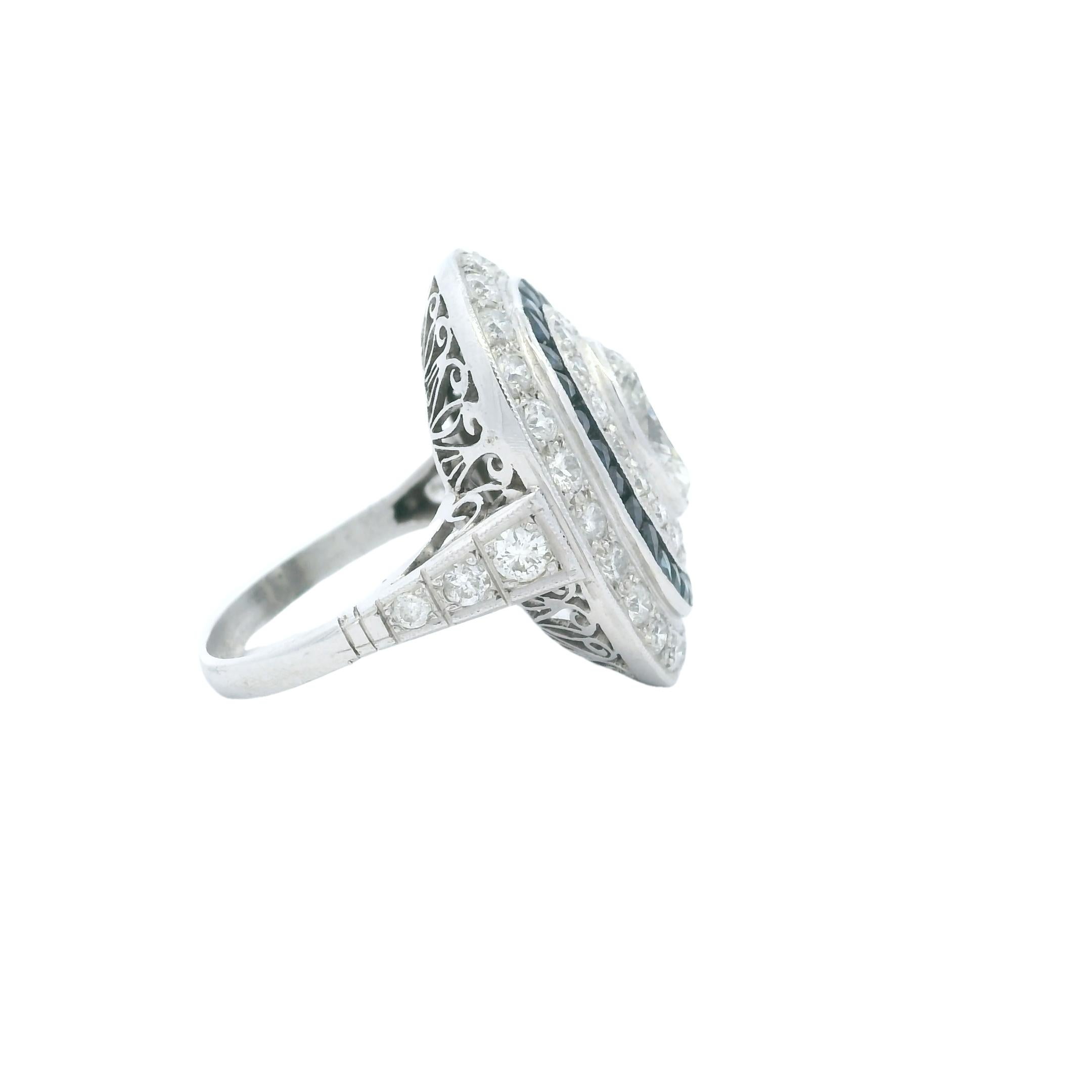 Marquise Cut Vintage Platinum Ring with Marquise Diamond & Sapphire Halo, circa 1920s For Sale