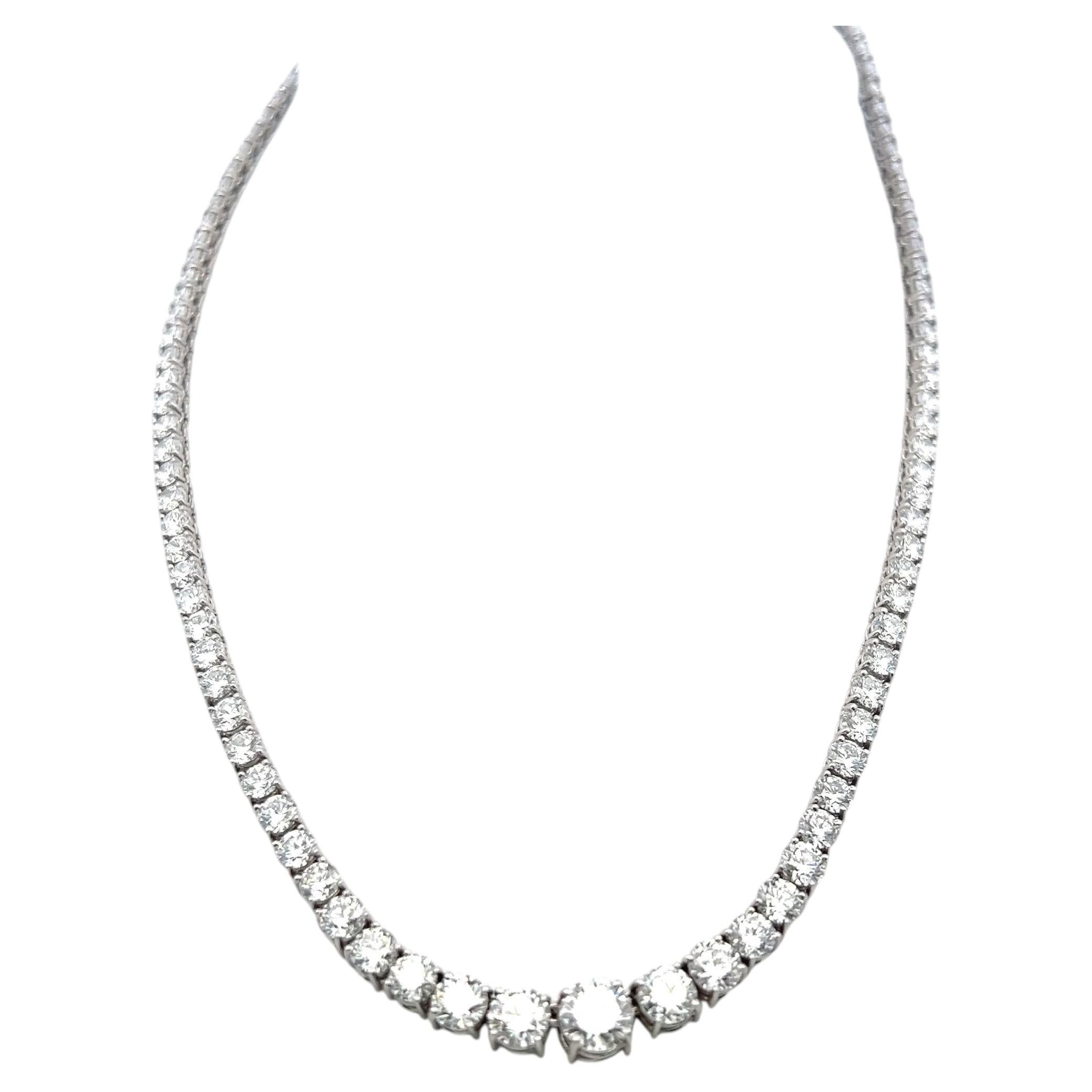 Vintage Platinum Riviera Necklace with 20.05 Carat Round I-SI2 Diamonds