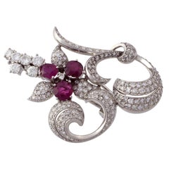 Vintage Platinum Rubies Diamonds Brooch