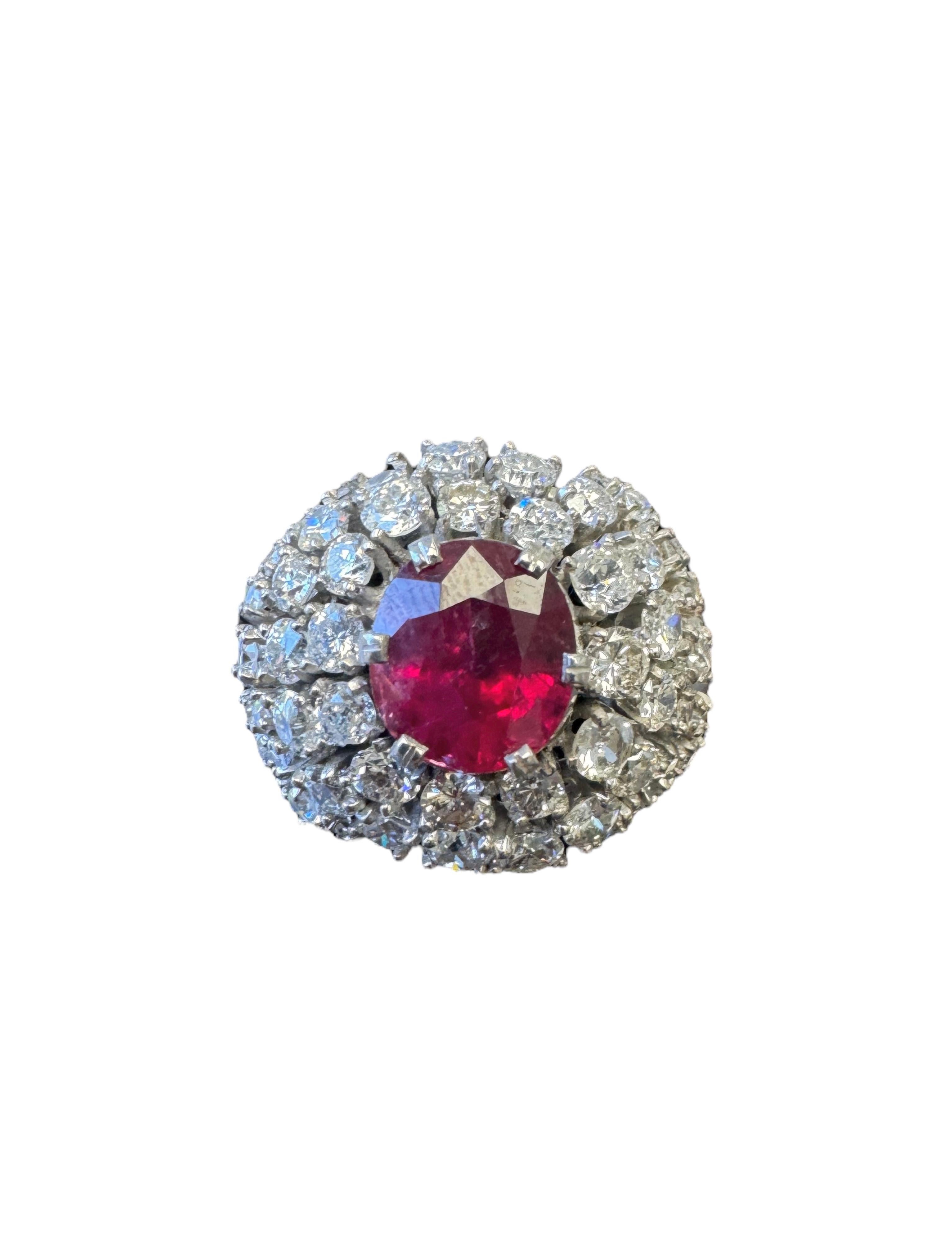Vintage Platinum Rubin und Diamant Bombe Ring für Damen oder Herren im Angebot