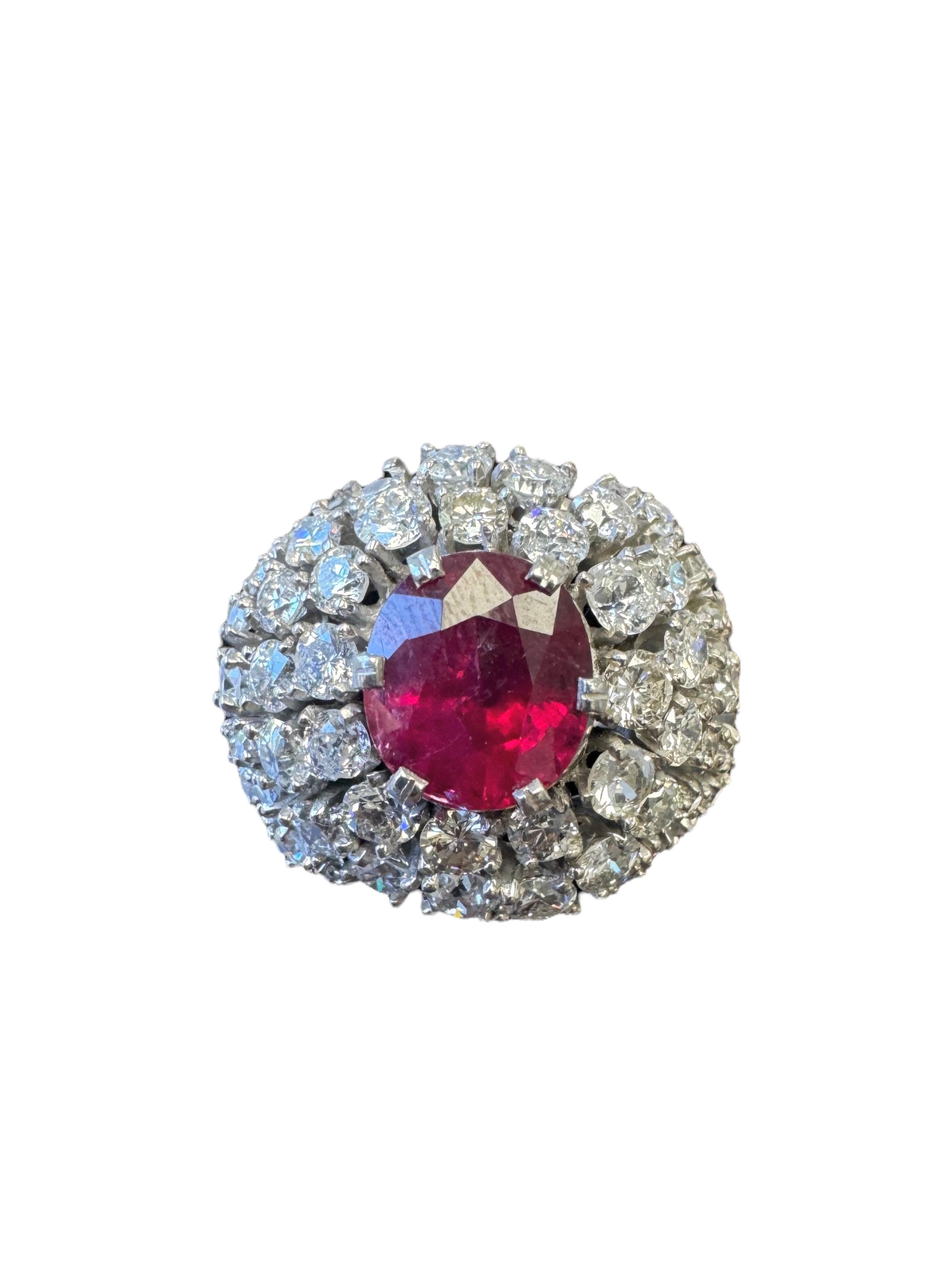 Vintage Platinum Rubin und Diamant Bombe Ring im Angebot 1