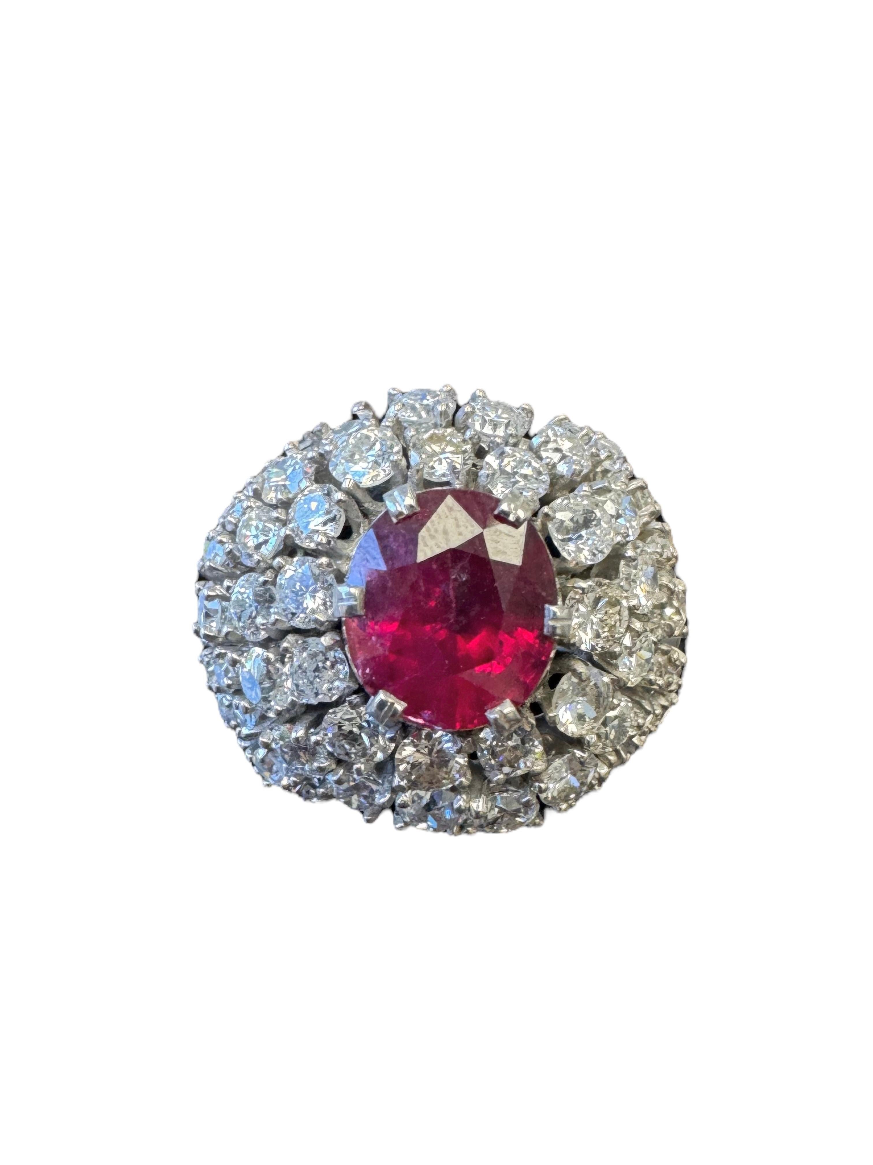 Vintage Platinum Rubin und Diamant Bombe Ring im Angebot 2