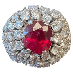 Vintage Platinum Ruby and Diamond Bombe Ring