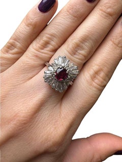 Vintage Platinum Ruby and Diamond Starburst Cluster Ring