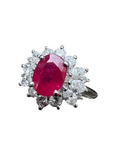 Vintage Platinum Ruby Diamond Cluster Ring 1.60ct Oval Ruby