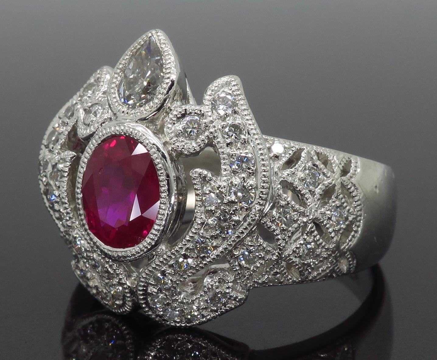 Vintage Platinum Ruby and Diamond Ring In Excellent Condition In Webster, NY