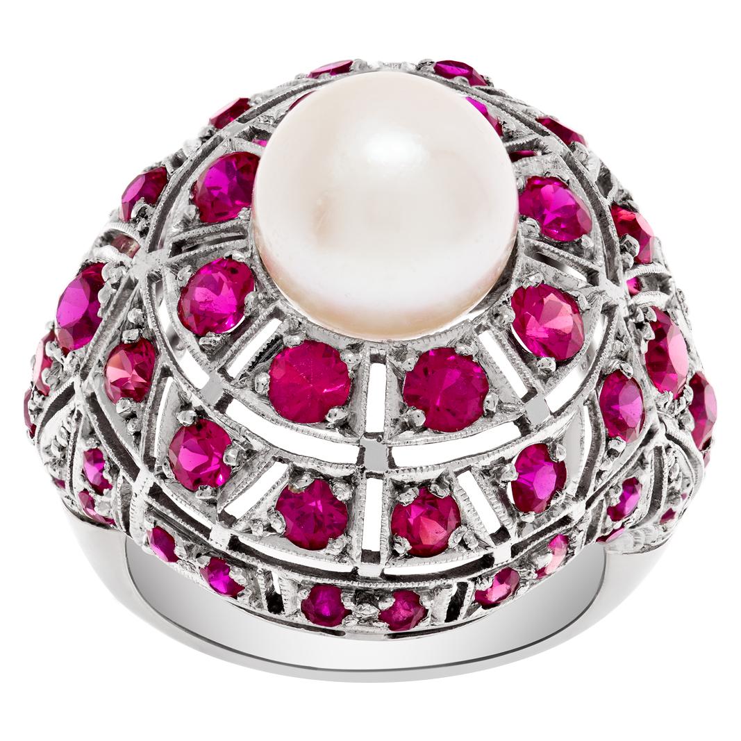 vintage pearl and ruby ring