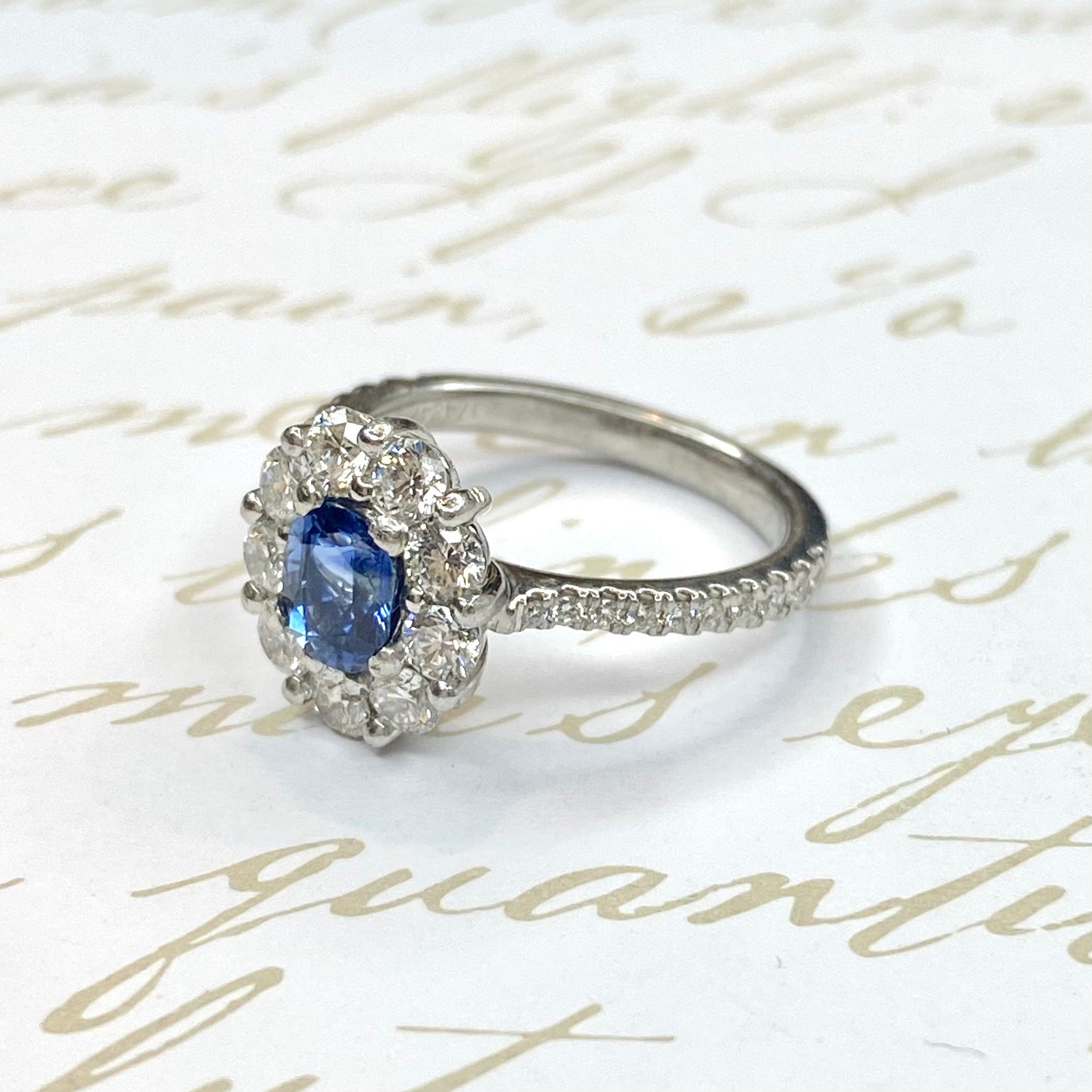 Women's Vintage Platinum Sapphire and Diamond Ring For Sale