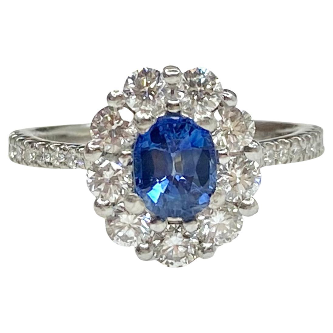 Vintage Platinum Sapphire and Diamond Ring For Sale