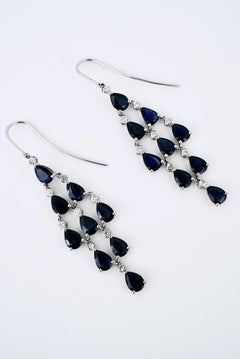 Vintage Platinum Sapphire Diamond Chandelier Drop Earrings