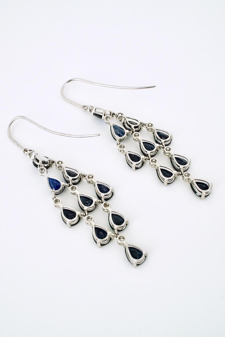 Artist Vintage Platinum Sapphire Diamond Chandelier Drop Earrings For Sale