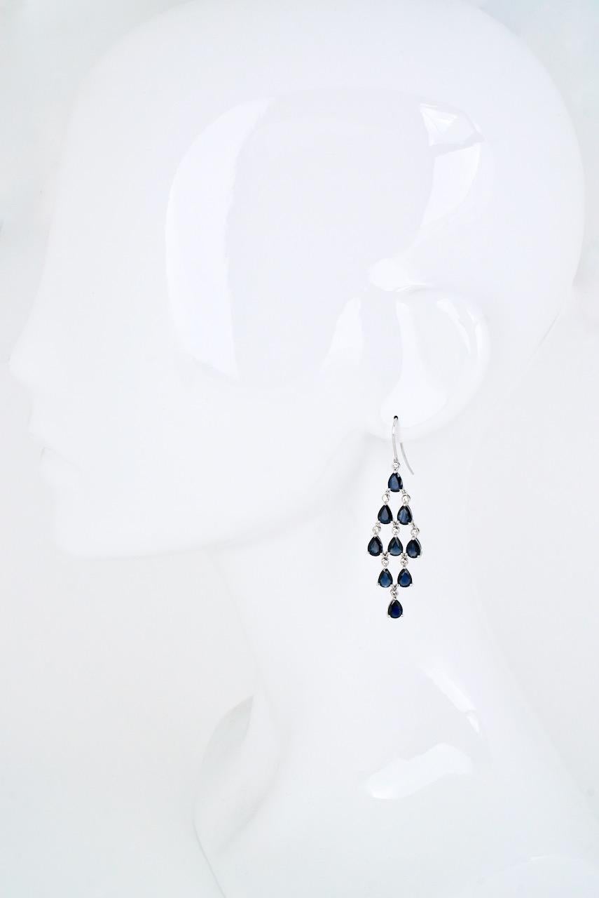Pear Cut Vintage Platinum Sapphire Diamond Chandelier Drop Earrings For Sale