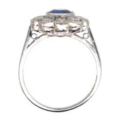 Vintage Platinum Sapphire & Diamond Cluster Ring