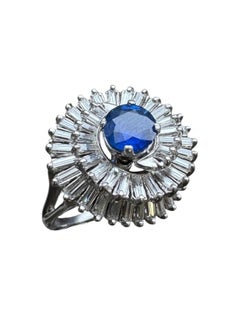 Vintage Platinum Sapphire & Diamond Swirl Cluster Ring