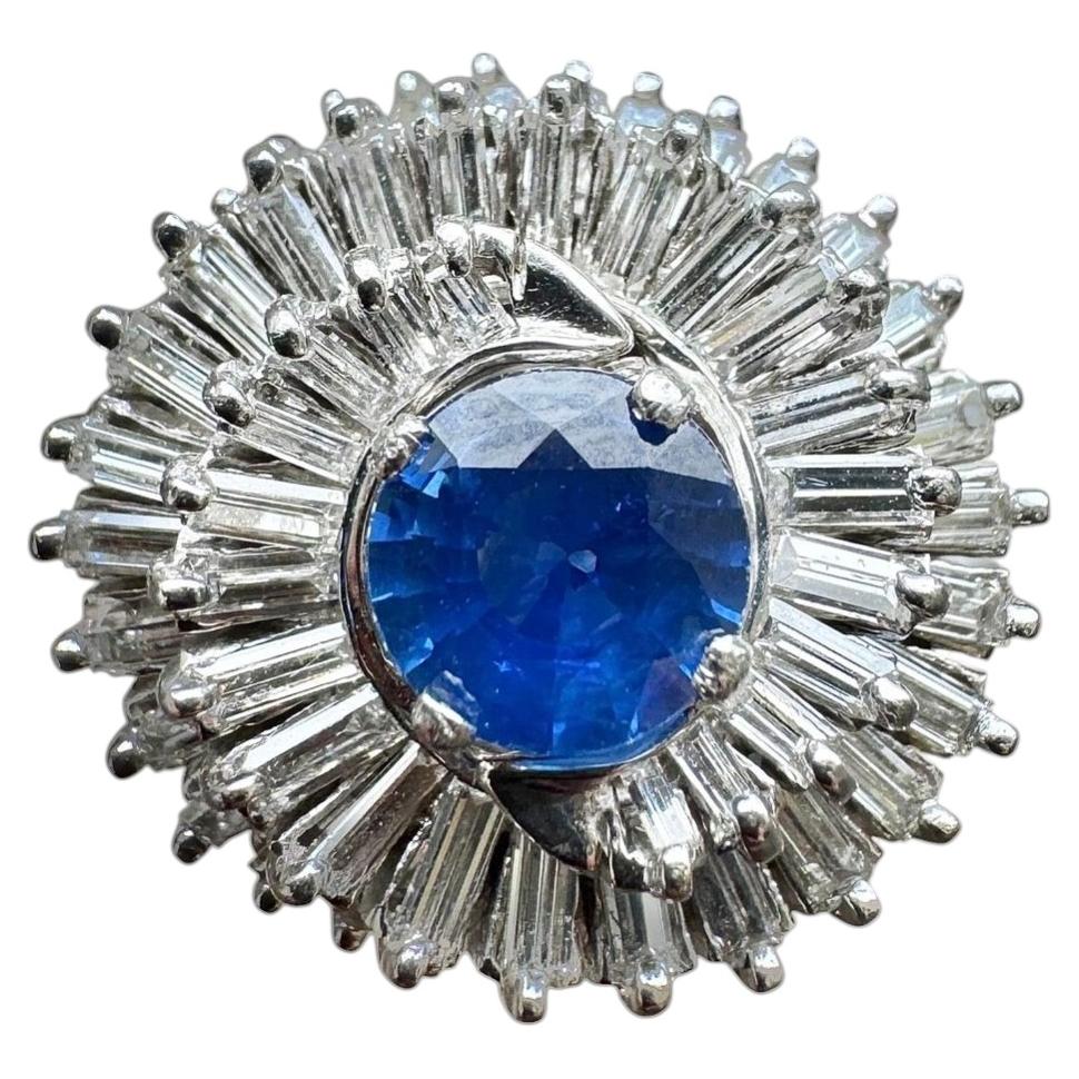 Vintage Platinum Sapphire & Diamond Swirl Cluster Ring
