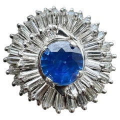 Vintage Platinum Sapphire & Diamond Swirl Cluster Ring