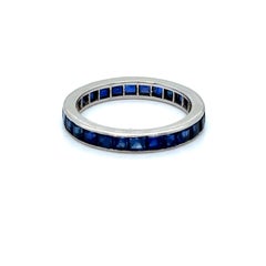 Vintage Platinum Sapphire Eternity Wedding Band - 2.80ct.