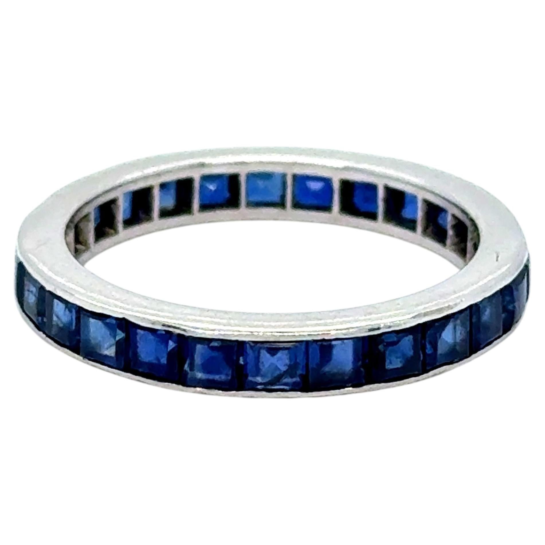 Vintage Platinum Sapphire Eternity Wedding Band - 2.80ct.