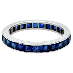 Vintage Platinum Sapphire Eternity Wedding Band - 2.80ct.
