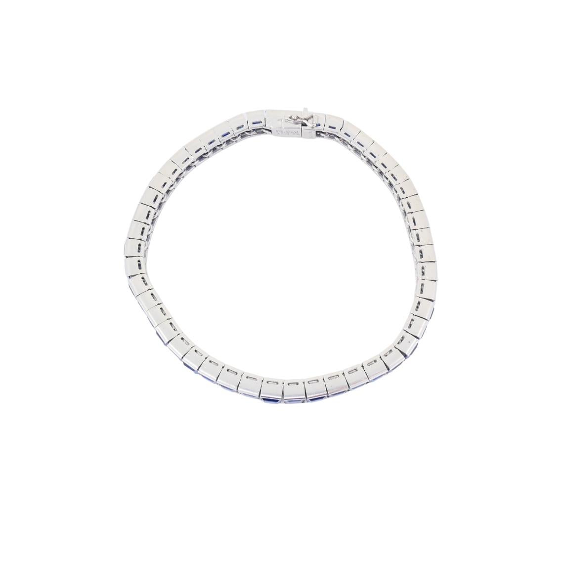 Pulsera de tenis vintage de platino y zafiro Joyas Art Déco Corte cuadrado en venta