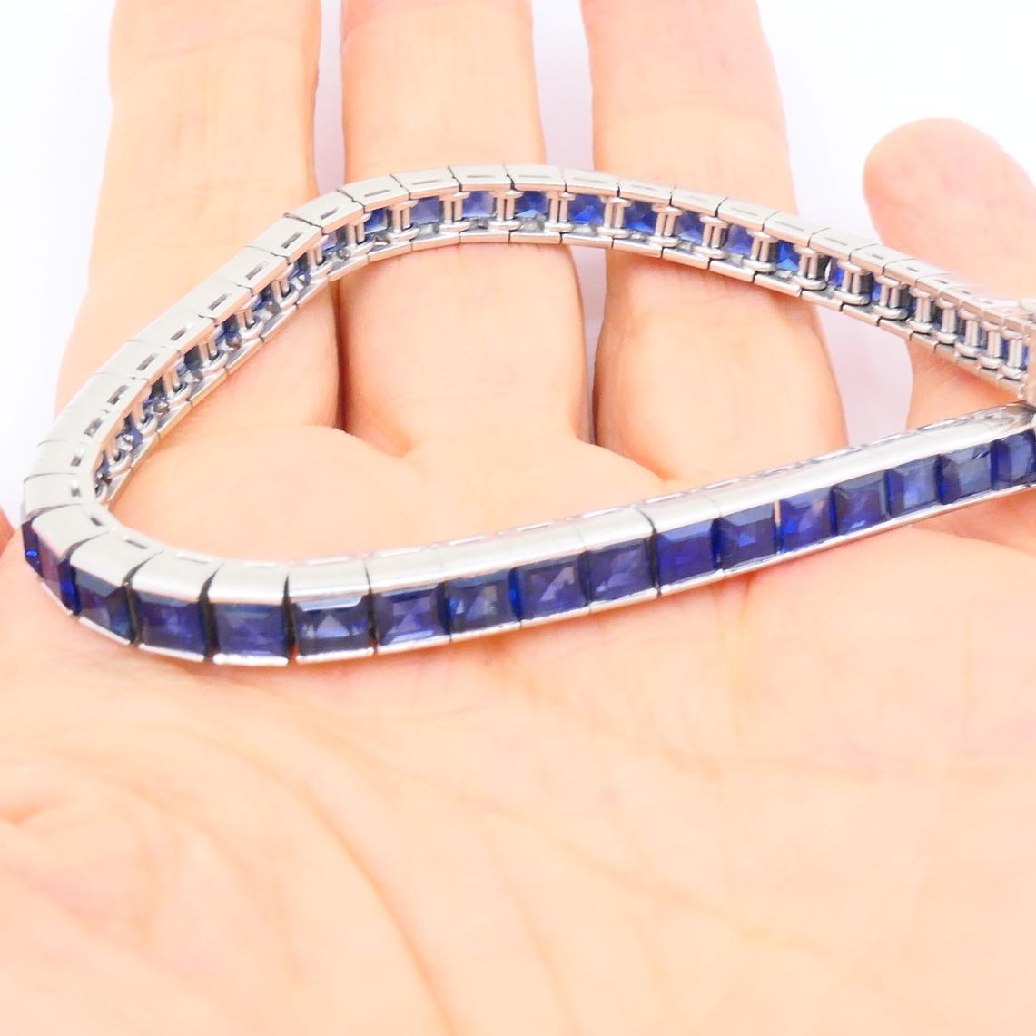 Femenino o masculino Pulsera de tenis vintage de platino y zafiro Joyas Art Déco en venta