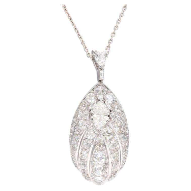 Vintage Platinum Seashell Pendant Necklace with 6.5 Carat J SI1 Diamonds