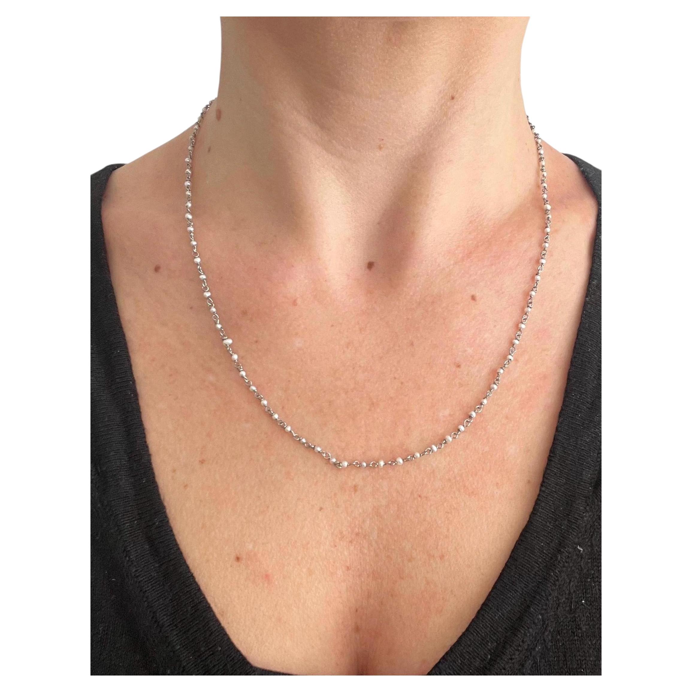 Vintage Platinum Seed Pearl Trace Link Necklace, 18 inches For Sale