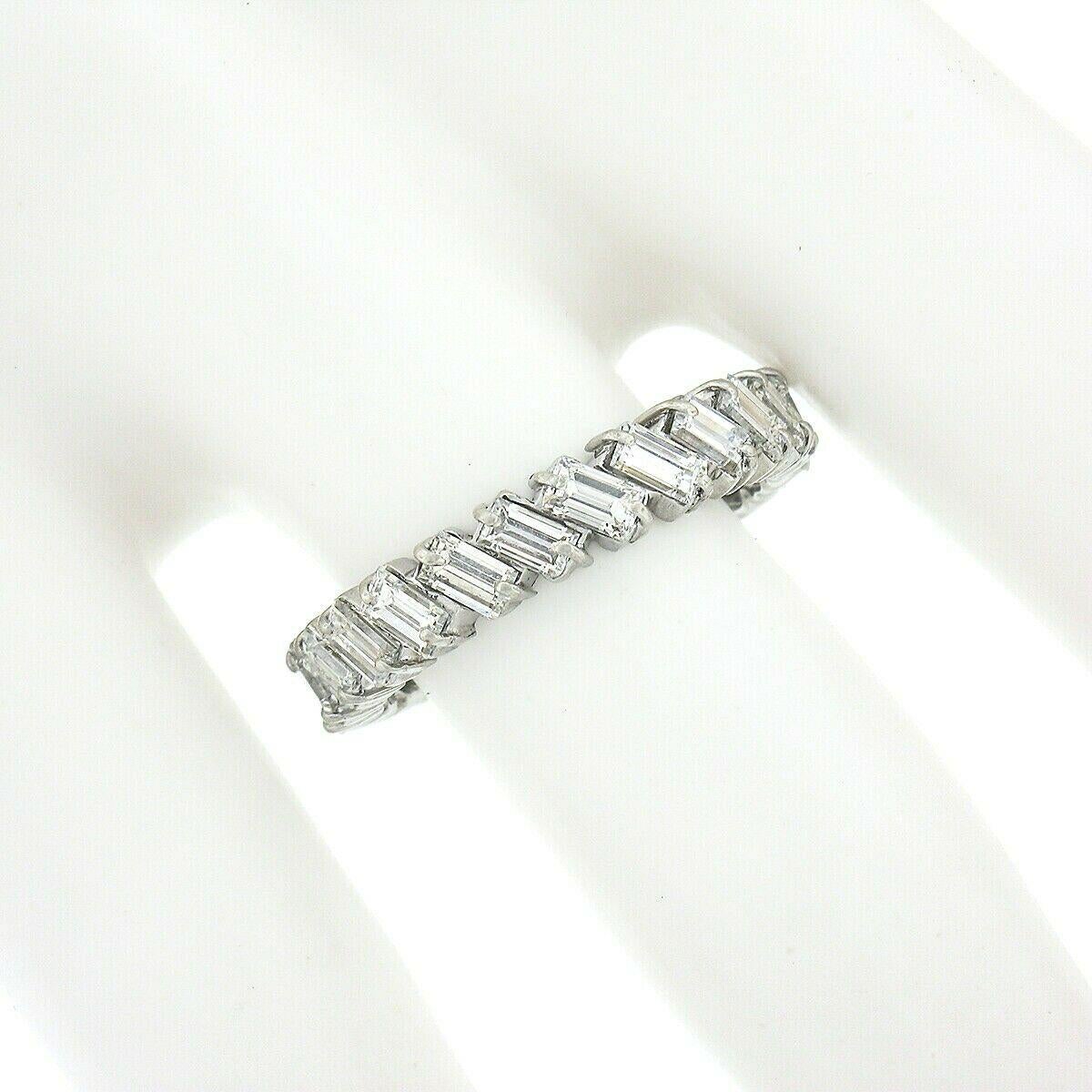 Baguette Cut Vintage Platinum Slanted Straight Baguette Diamond Wedding Eternity Band Ring
