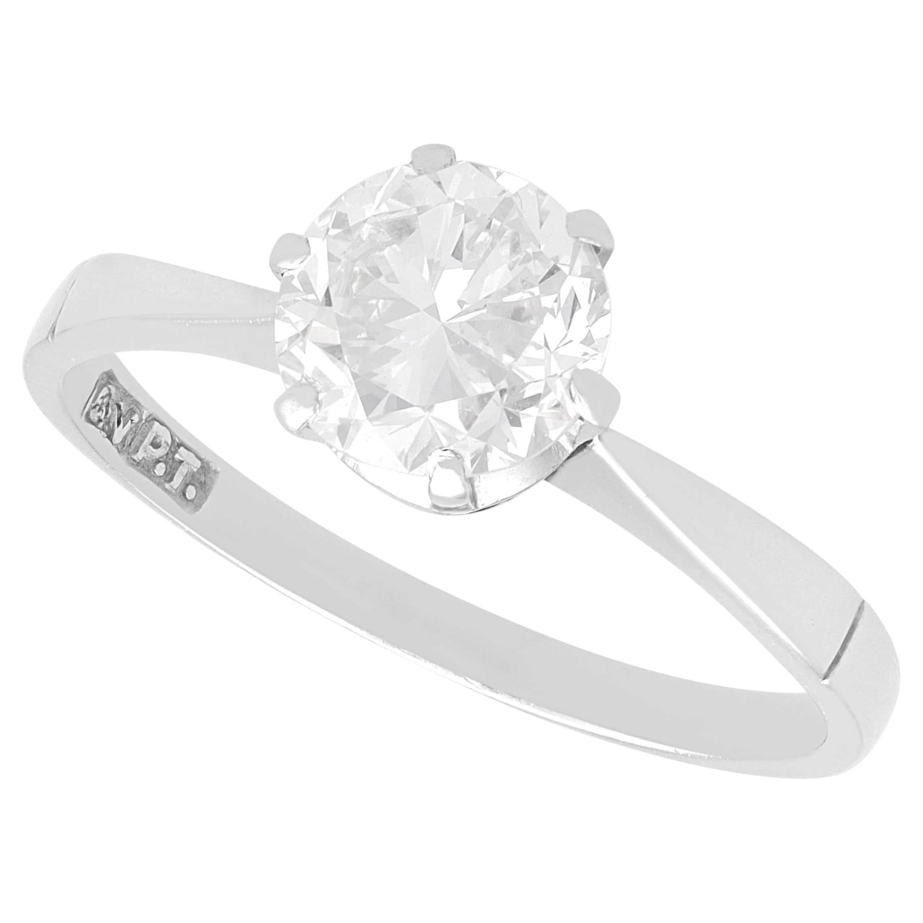Vintage Platinum Solitaire Engagement Ring with 1.50ct Diamond, 1965 For Sale