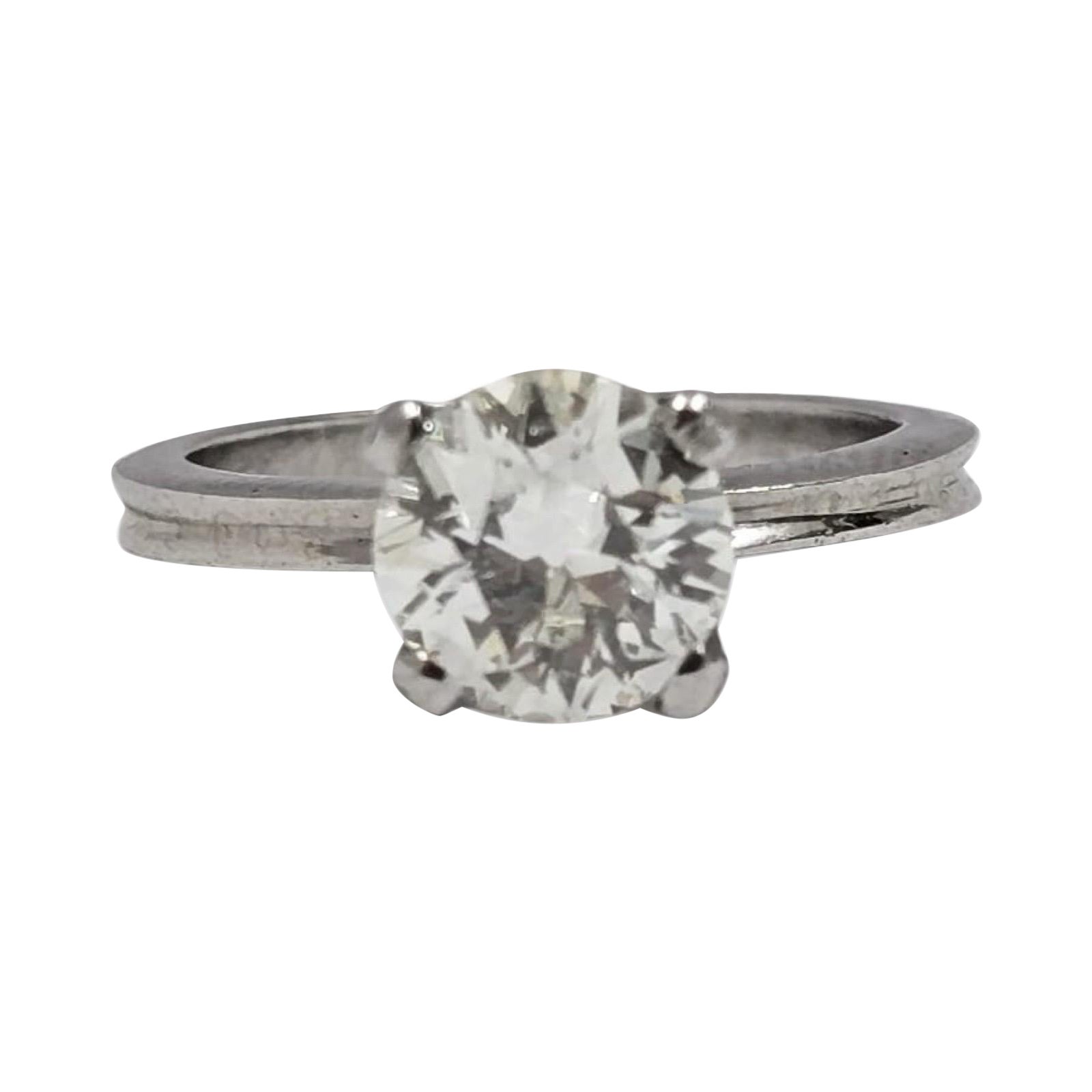Vintage Platin Solitär Ring mit GIA 1,60ct Runde Brilliant-Schliff Diamant im Angebot