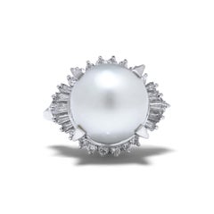 Vintage Platinum South Sea Pearl & Diamond Cluster Ring