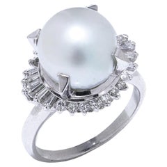 Vintage Platinum South Sea Pearl
Diamond Cluster Ring