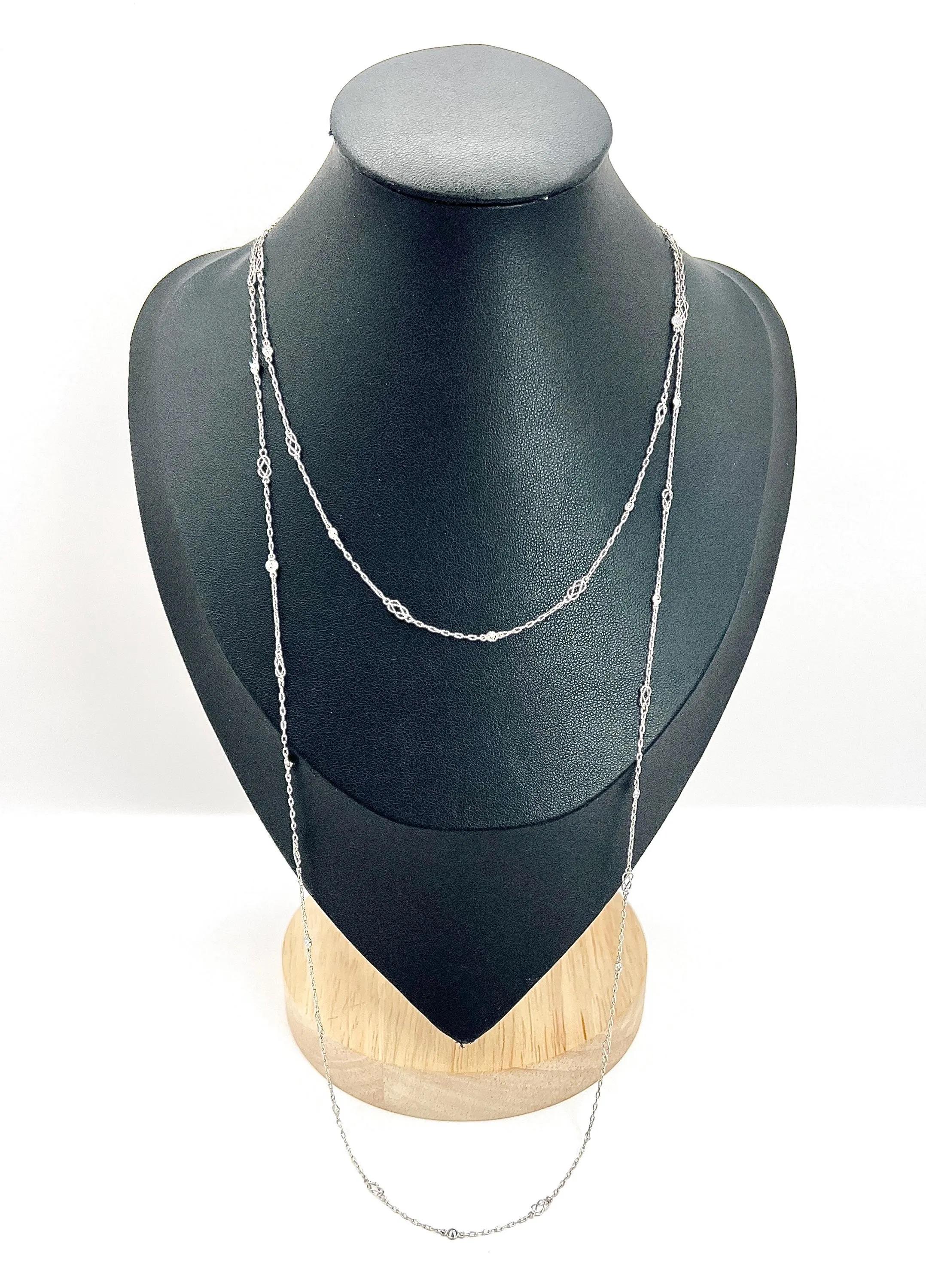 da uomo o donna Vintage Platinum Spectacle Set Diamond Half Guard Trace & Lovers Knot Link Chain in vendita